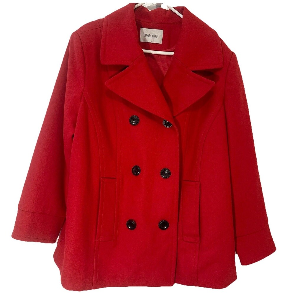 Avenue Red Wool Blend Peacoat Plus Size Double Breasted Winter Coat 24" Pit